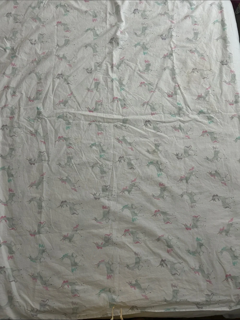 Pottery Barn Kids White Set of Sheets for Twin Bed with Pink & Teal Unicorns